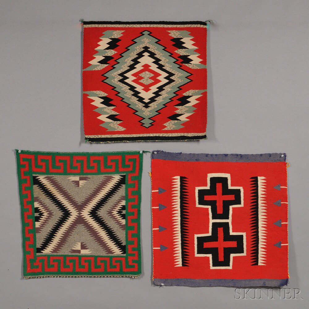 Appraisal: Three Navajo Germantown Samplers all with various multicolored geometric designs