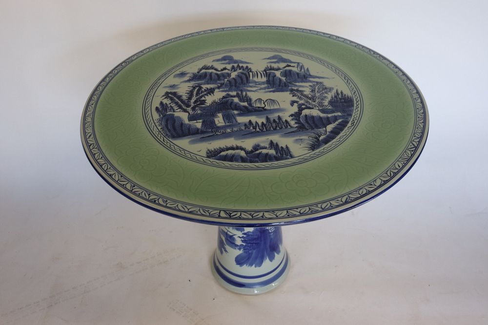 Appraisal: Vintage Blue And Celadon Asian Style Center Table From a