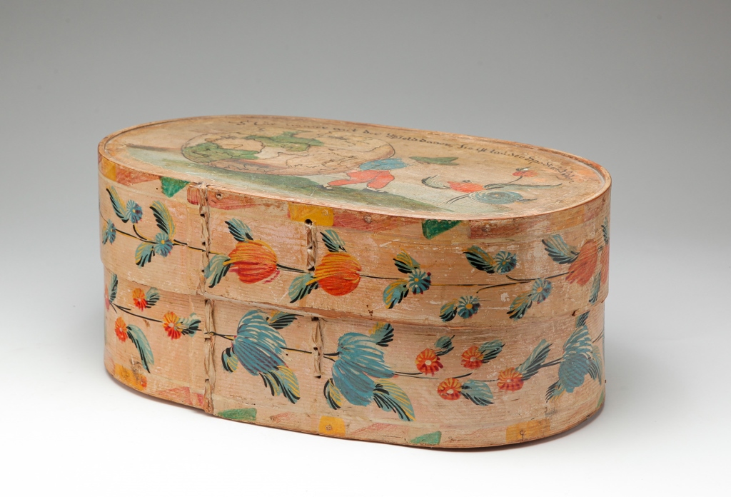 Appraisal: Second quarter- th century Oval polychrome decorated pine bentwood box