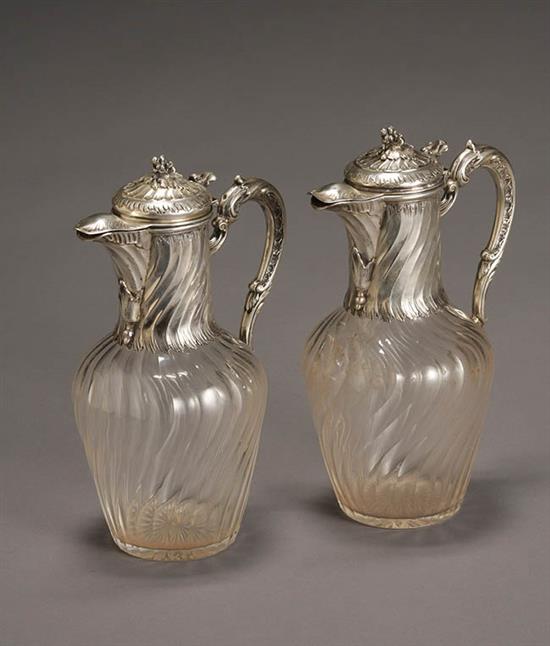 Appraisal: Pair of French Rococo Style Silver Mounted Molded Glass Wine