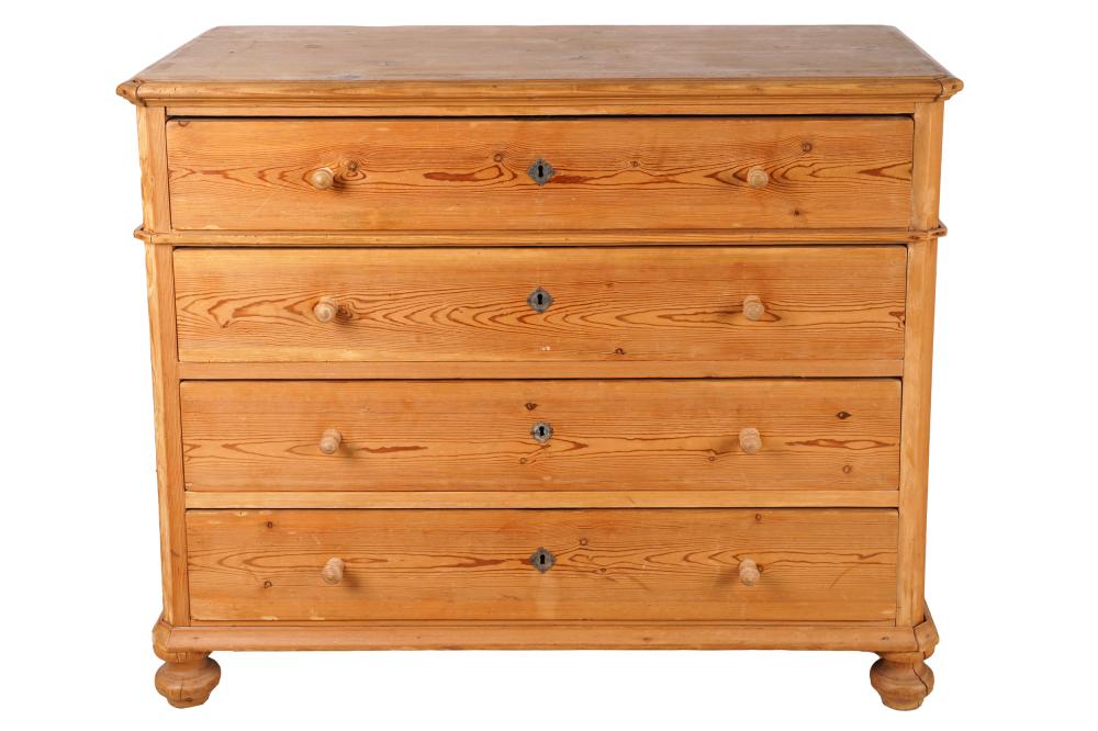 Appraisal: PINE CHEST OF DRAWERSfour drawers Condition one plank on back