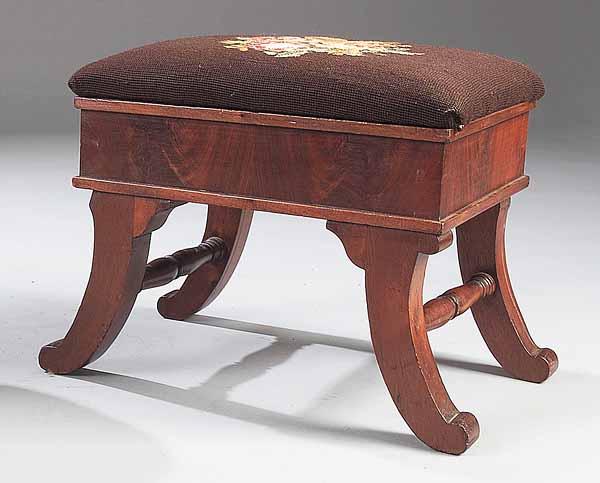 Appraisal: An American Classical Mahogany Footstool c - with old needlepoint