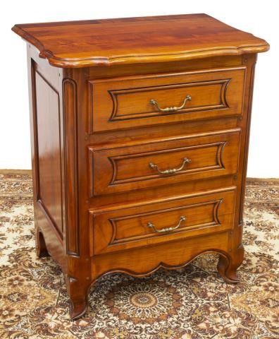 Appraisal: French Provincial fruitwood bedside cabinet th c shaped top with