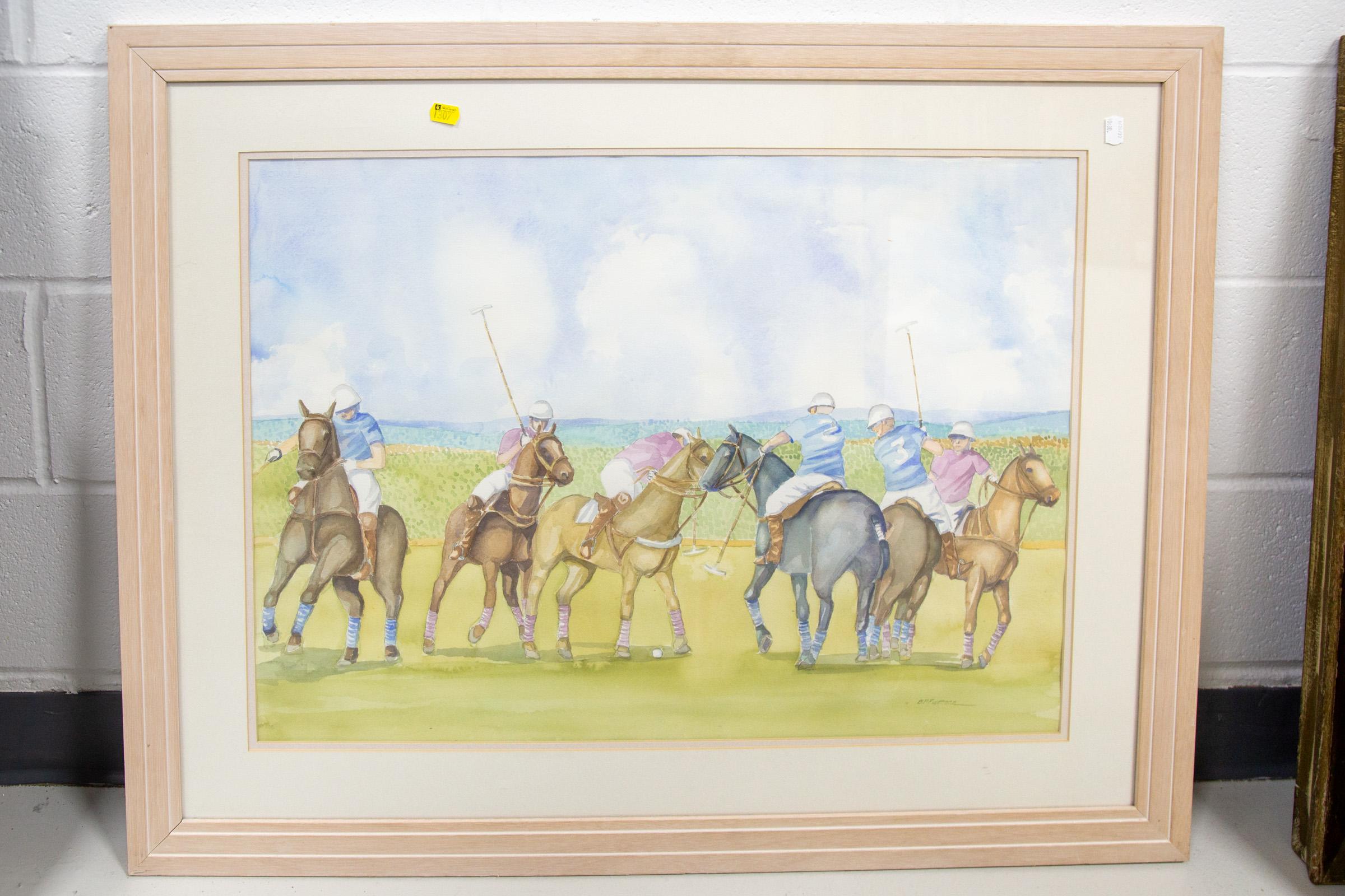 Appraisal: FRAMED WATERCOLOR OF POLO MATCH Signed illegibly l r wash