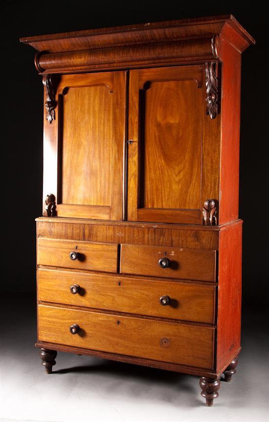 Appraisal: William IV mahogany linen press circa with drawers in H