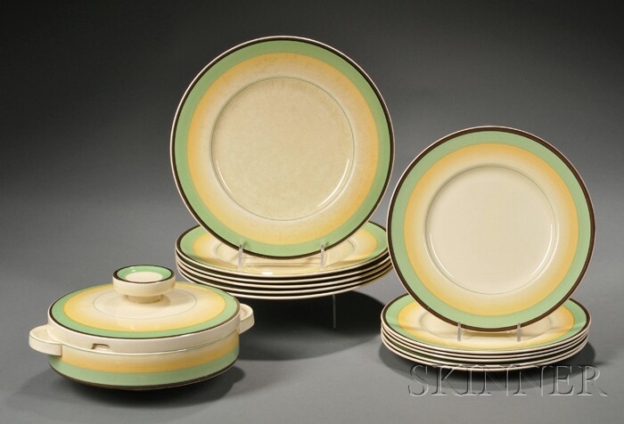 Appraisal: Thirteen Clarice Cliff Dinnerware Items Art Deco glazed pottery Staffordshire