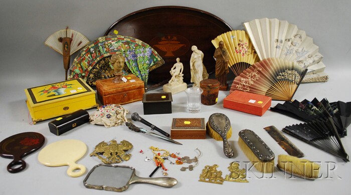 Appraisal: Lot of Miscellaneous Items including hand fans dresser boxes and