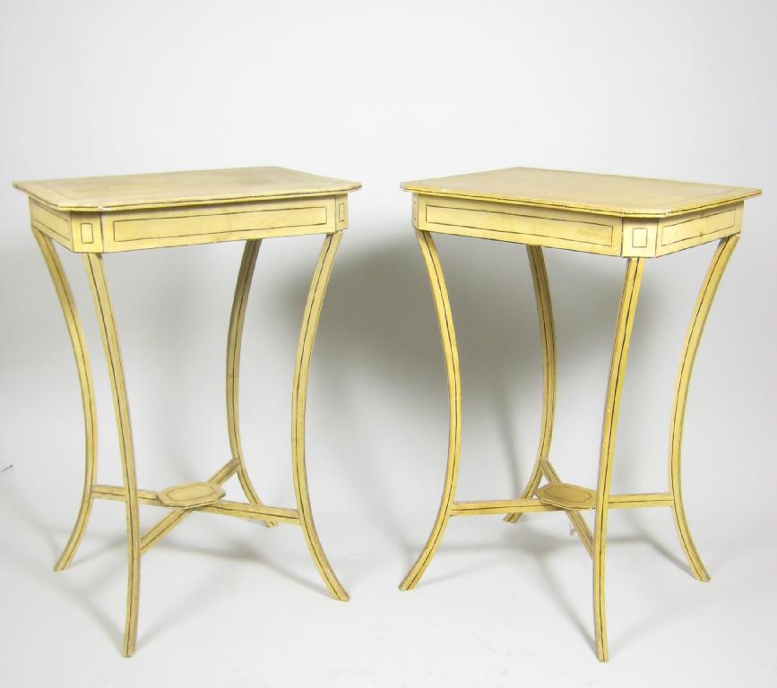 Appraisal: Pair of th Century painted pine Console Tables on square