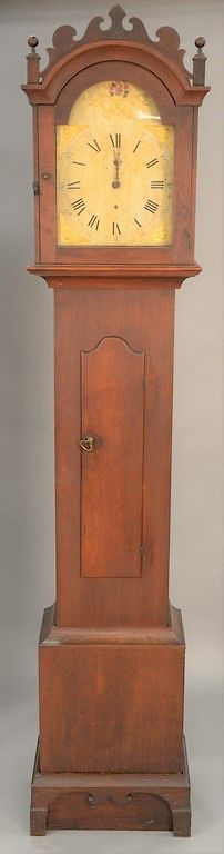 Appraisal: Cherry tall clock with wood works and painted wood dial