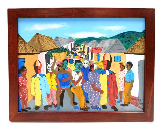 Appraisal: Michel M Obin Haitian b oil on canvas carnival scene