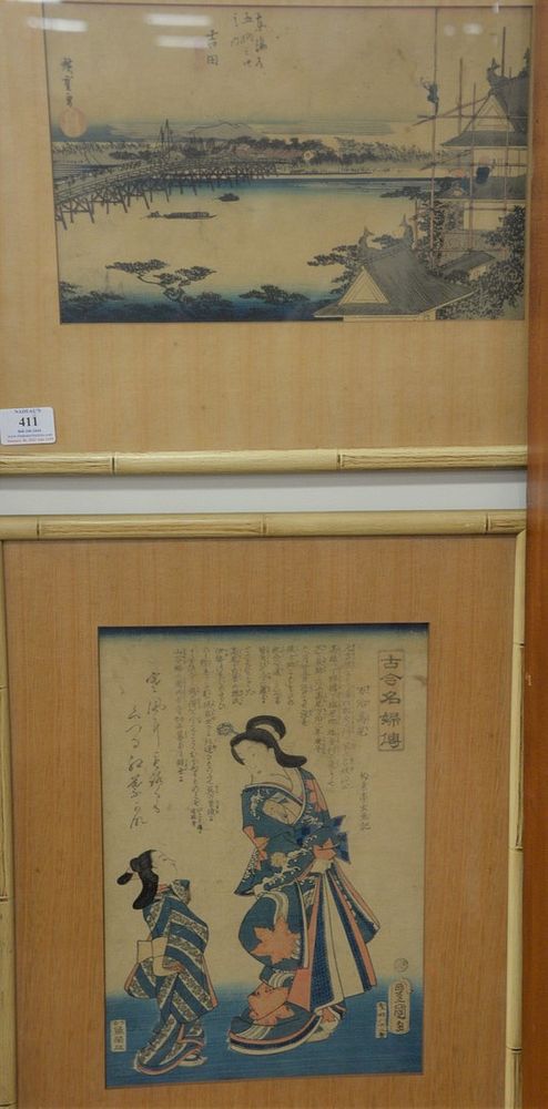 Appraisal: Group of Ten Oriental Woodblock Prints Watercolors and Lithographs to