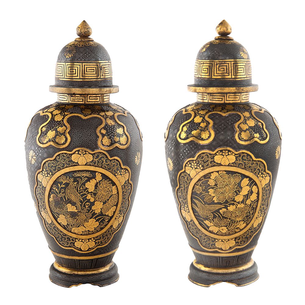 Appraisal: A PAIR OF COVERED JAPANESE MINIATURE URNS MEIJI PERIOD -