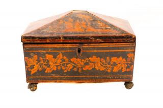 Appraisal: English Regency Penwork Box with Acorn Feet English th century