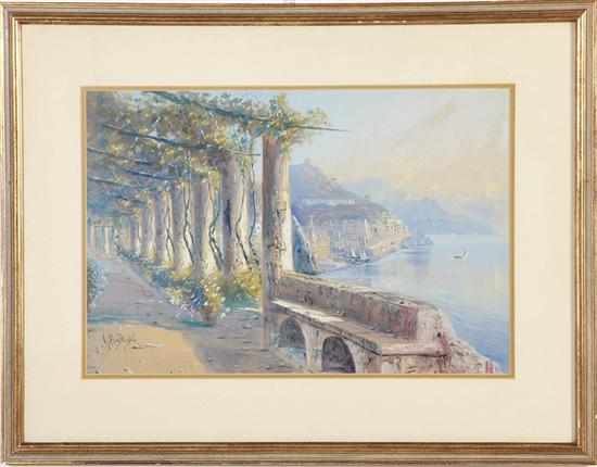 Appraisal: Giovanni Battista Italian - AMALFI COAST WITH ROMAN RUINS watercolor