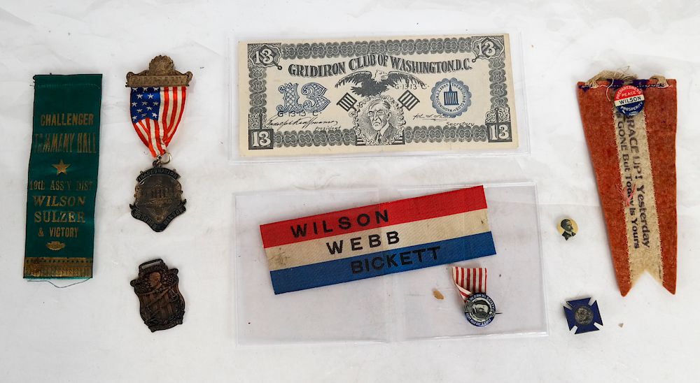 Appraisal: Woodrow Wilson Pinback Ribbon Paper Lot Woodrow Wilson lot includes