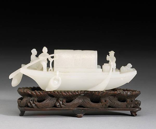 Appraisal: A white jade model of a fishing boat th Century