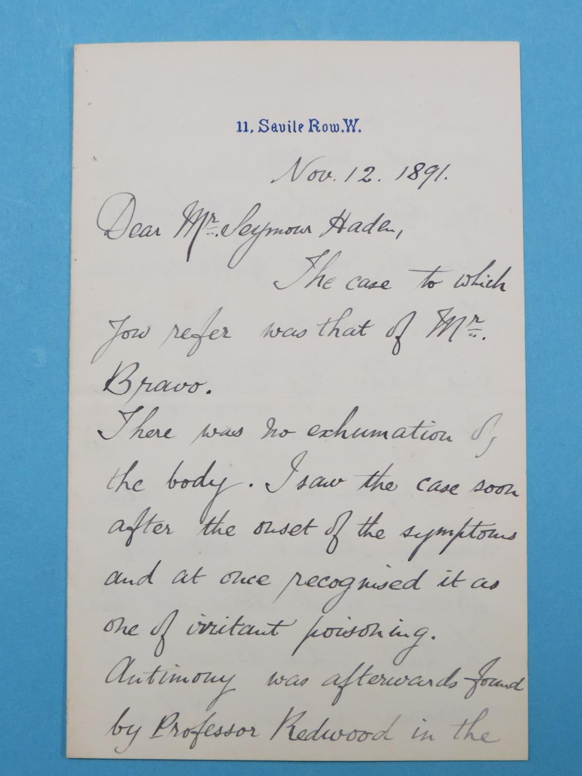 Appraisal: Dr George Johnson - - signed letter to Sir Francis