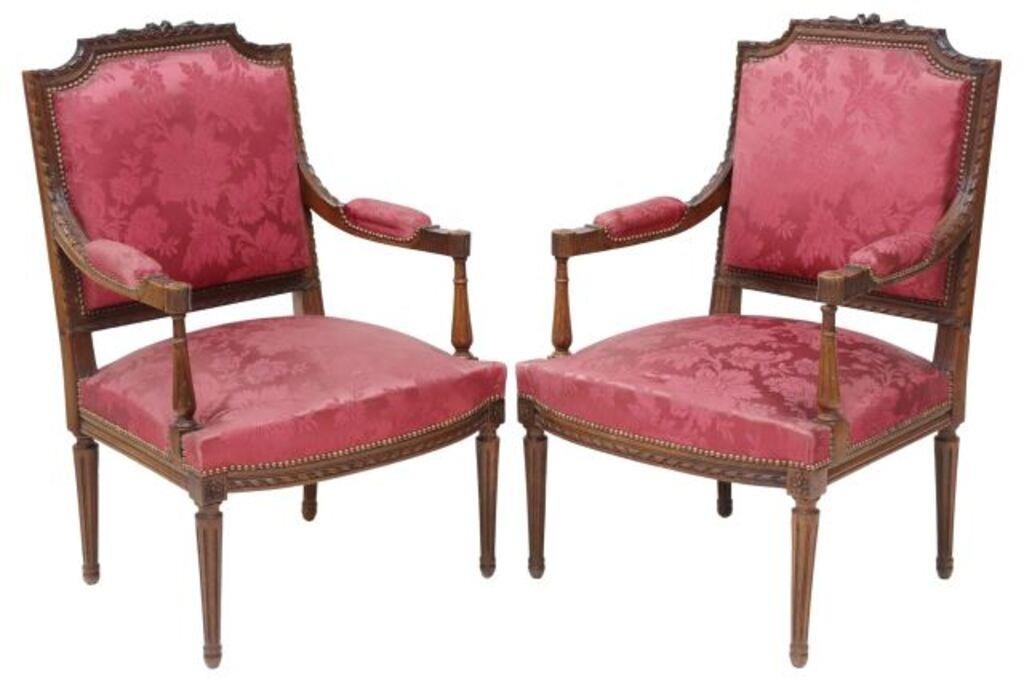 Appraisal: pair French Louis XVI style armchairs th c carved floral