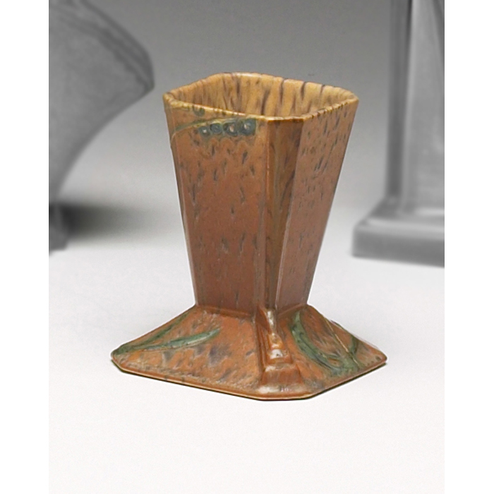 Appraisal: Roseville Futura vase footed square shape in mottled brown and