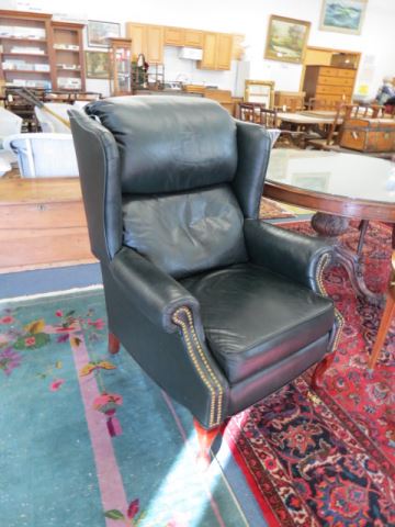 Appraisal: Green Leather Recliner mahogany legs by Lane