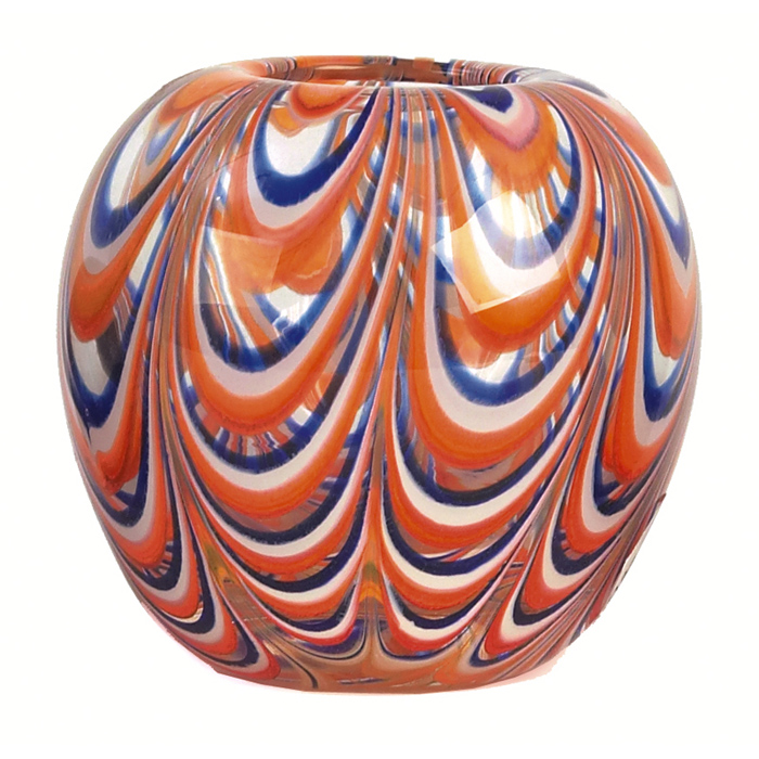 Appraisal: Dominick Labino vase c orange white and blue in a