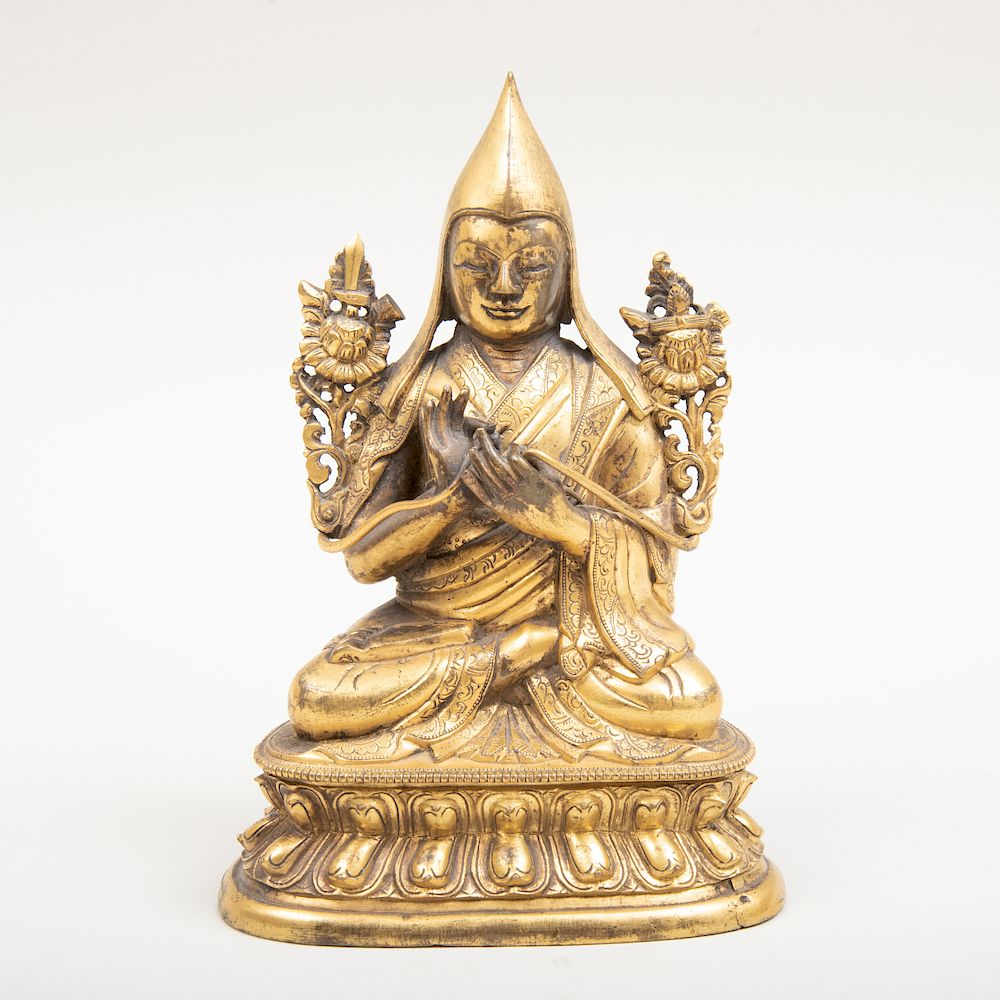 Appraisal: Sino-Tibet Gilt-Bronze Figure of Tsongkhapa Seated in Dhyanasana on a