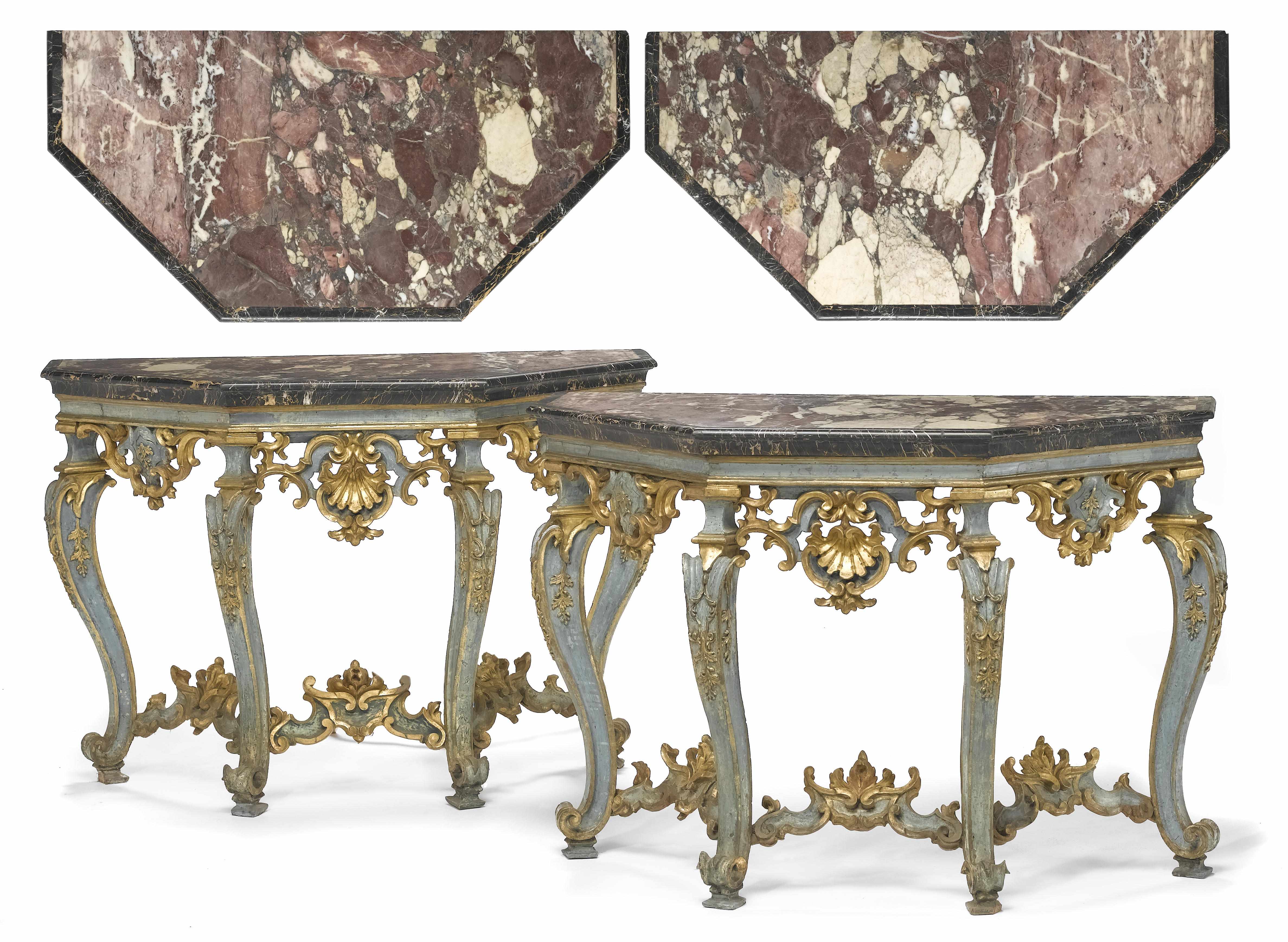 Appraisal: A fine pair of Venetian Rococo parcel gilt and blue