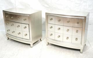 Appraisal: Pr Decorator Silver Leaf Bachelors Chests Bowed front bombe chests