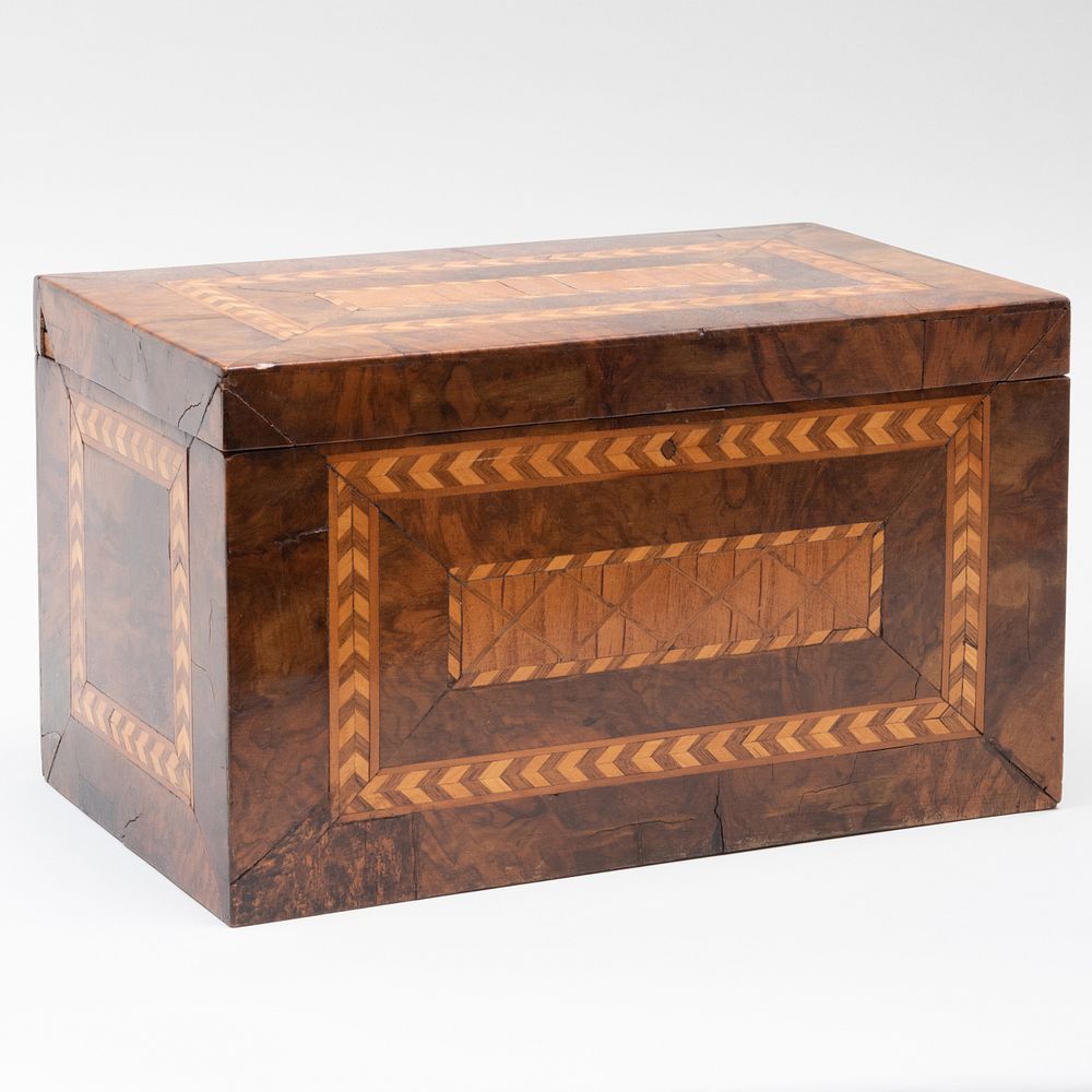 Appraisal: English Specimen Wood Inlaid Mahogany Rectangular Tea Caddy x x