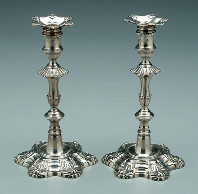 Appraisal: Pair George II silver candlesticks fluted columns stepped hexafoil bases