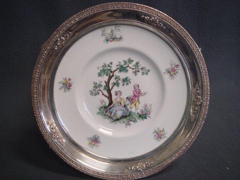 Appraisal: Royal Worcester sterling mounted Watteau porcelain service plate d Estimate