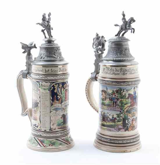 Appraisal: Two German Regimental Pottery Steins one Merkelbach Wick each -liter