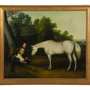 Appraisal: English School th Century Man with Horse and Dog oil