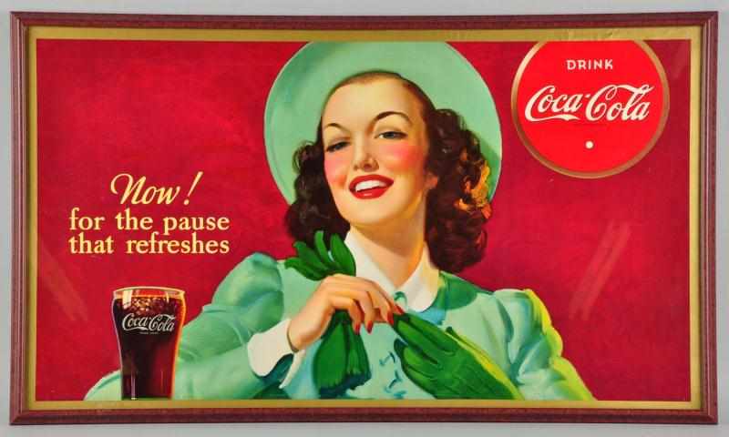 Appraisal: Rare Cardboard Coca-Cola Poster Description Beautifully framed under glass Great