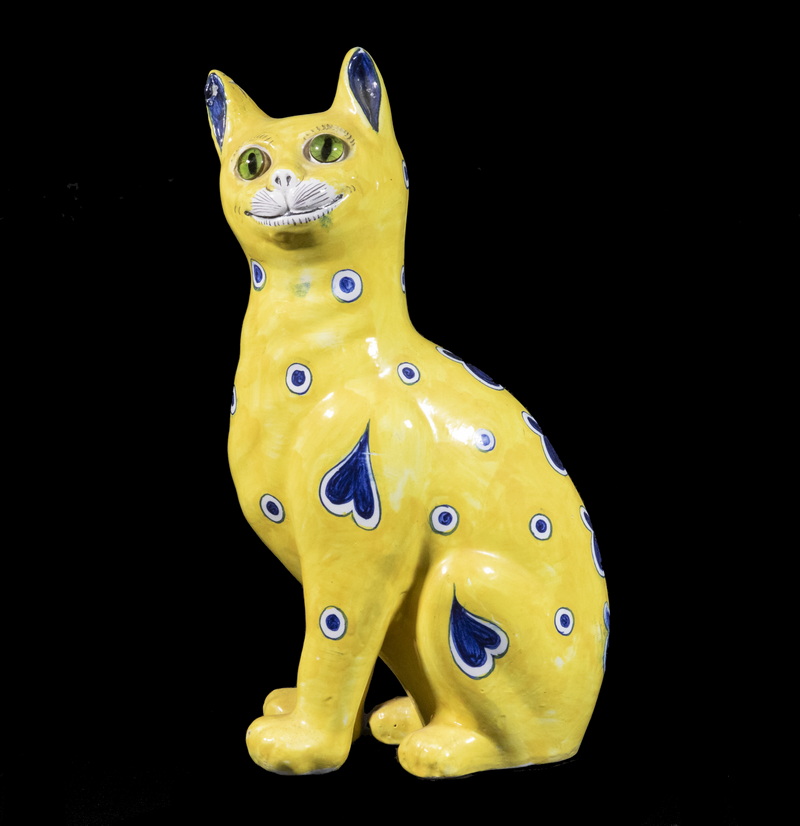 Appraisal: EMILE GALLE FRANCE - FAIENCE CAT Yellow Glazed French Pottery