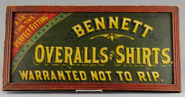 Appraisal: 'BENNETT OVERALL AND SHIRTS'' SIGN C 's multi colored wood