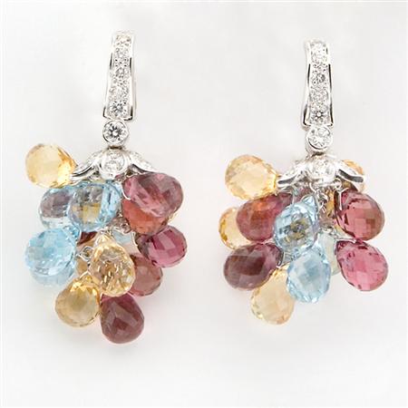 Appraisal: Pair of Colored-Stone Briolette and Diamond Pendant-Earrings Estimate -