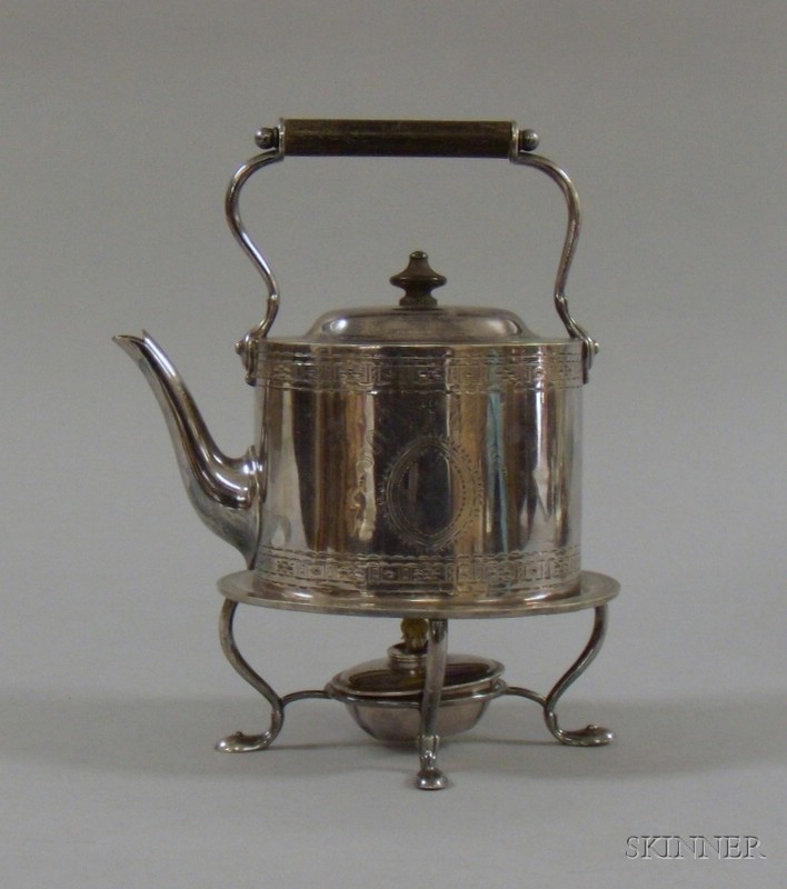 Appraisal: Georgian-style Silver Plate Hot Water Pot on Stand oval with