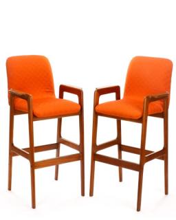 Appraisal: Pair Mid Century Danish Sculpted Teak Barstools Danish circa s