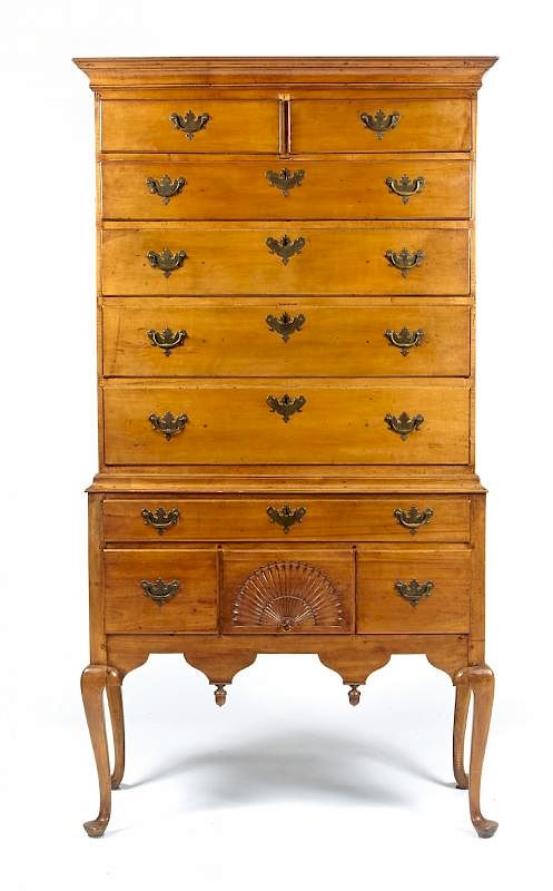 Appraisal: th th c American curly maple chest on stand th