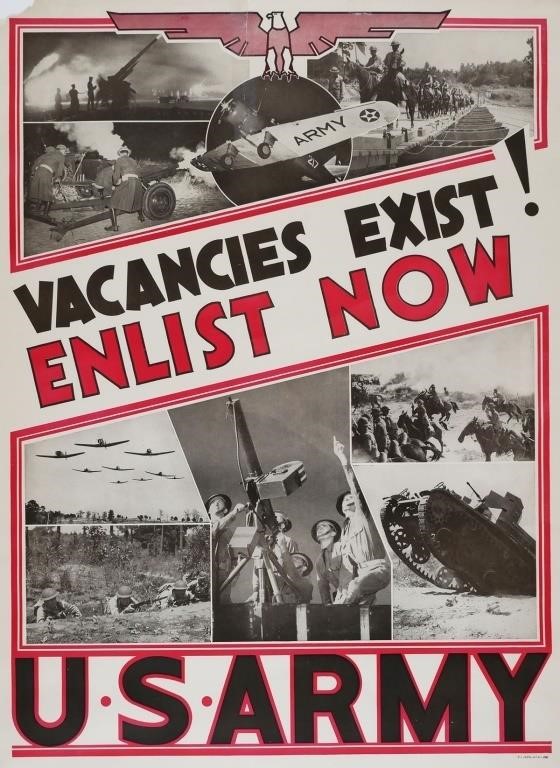 Appraisal: YOUR COUNTRY NEEDS YOU NOW Army enlistment poster circa s