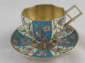 Appraisal: A Russian silver gilt cloisonne enamel cup of octagonal form