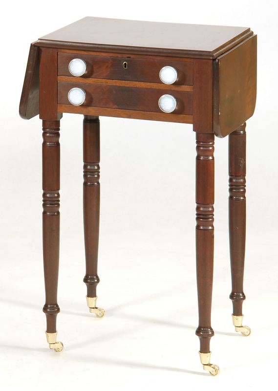 Appraisal: ANTIQUE AMERICAN SHERATON TWO-DRAWER DROP-LEAF STAND Circa - In mahogany