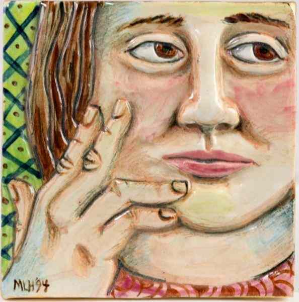 Appraisal: Mary Lou Higgins Pottery Tilefemale portrait tile molded and painted