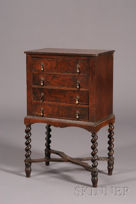 Appraisal: William and Mary Style Burl Walnut Diminutive Chest on Frame