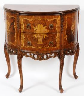 Appraisal: FRENCH STYLE WALNUT FRUITWOOD INLAID COMMODE FRENCH STYLE WALNUT FRUITWOOD