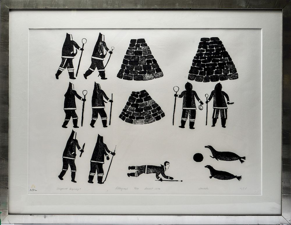 Appraisal: Jamasie Teevee Fox Traps Cape Dorset Lithograph Jamasie Teevee Inuit