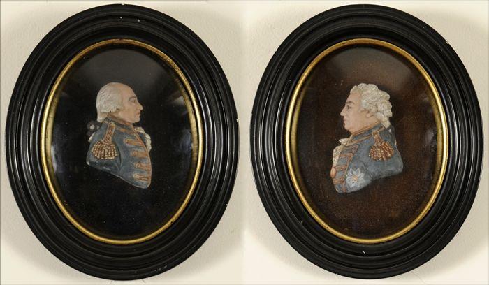 Appraisal: PAIR OF WAX PROFILE PORTRAIT MINIATURES Each showing a gentleman