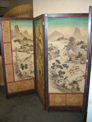 Appraisal: A simulated rosewood four fold screen th century with oriental