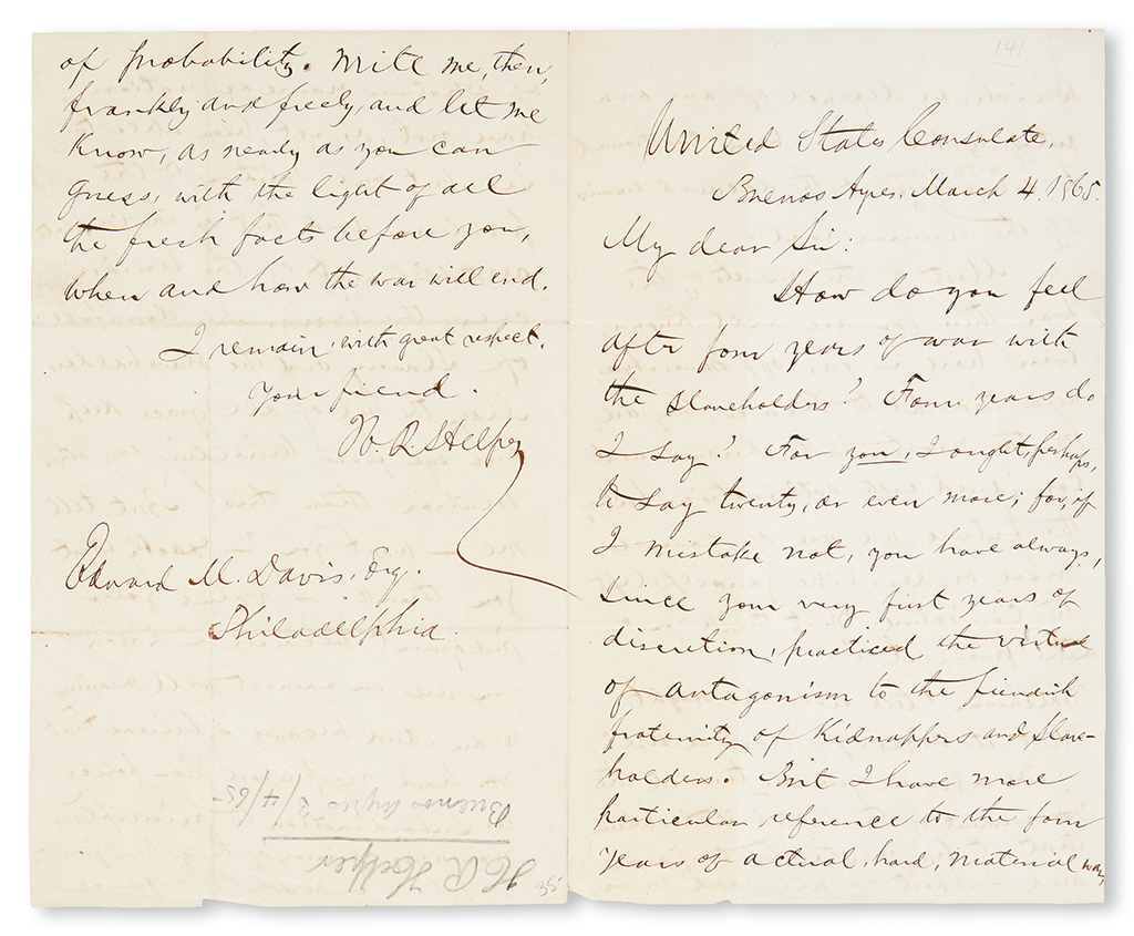 Appraisal: SLAVERY AND ABOLITION HELPER HINTON ROWAN Autograph Letter Signed to